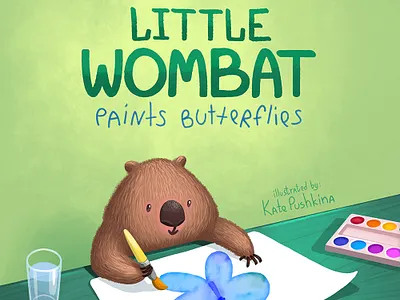 Little Wombat Paints Butterflies animal bedtime character children colors cover cute design drawing illustration kids painting picture book story wombat