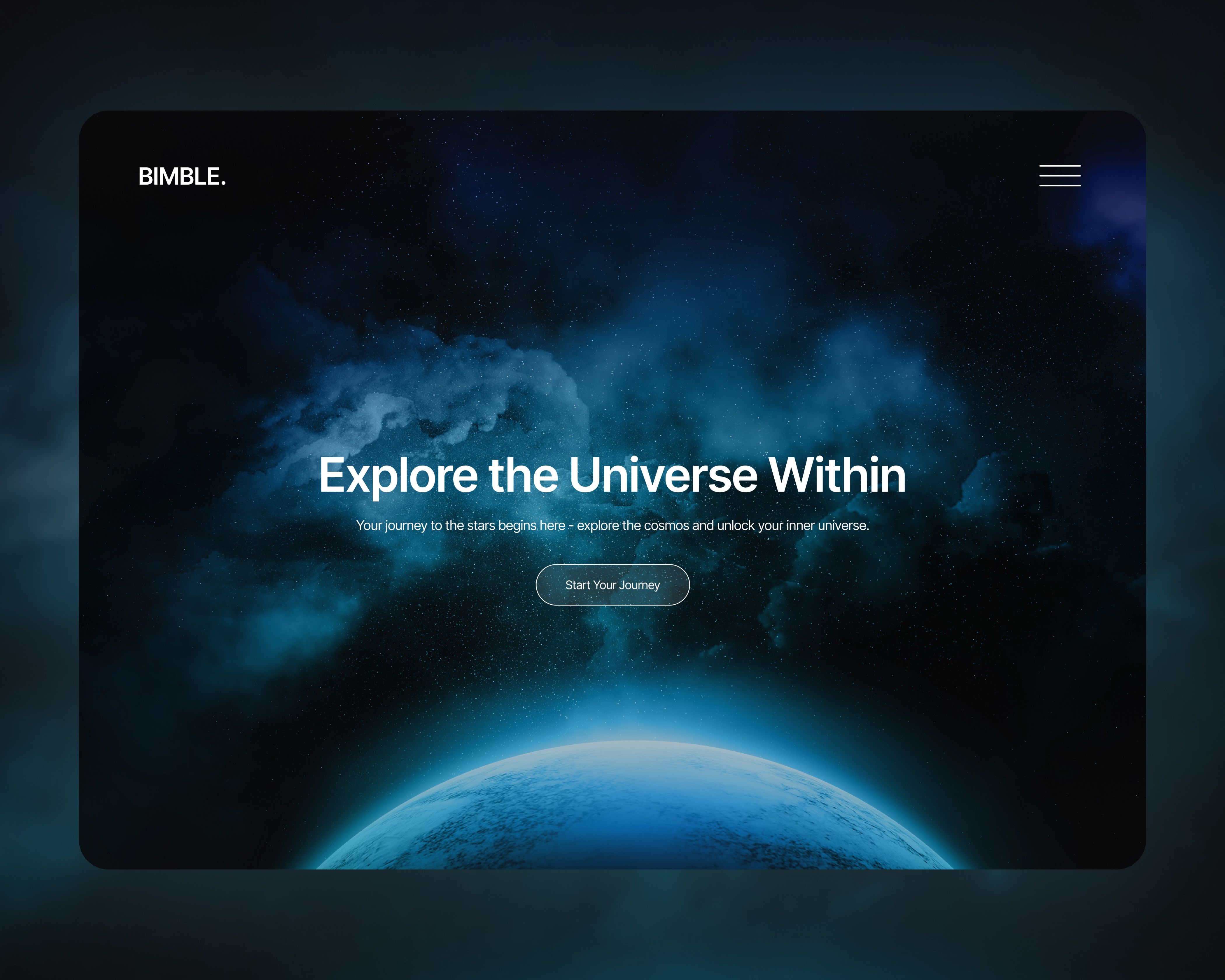 Bimble: Explore the Universe Within concept galaxy heroseciton inspiration landing mockup modern ui ui design universe web design