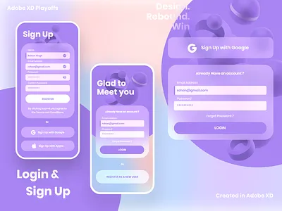 Sign Up Page Design adobe xd app blur clean design designer elements login login page minimal playoffs sign in signup sleek ui uiux ux