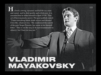 Mayakovsky black and white bold classic clean design figma literature mayakovski russia russian simple type typography ui user interface webdesign website writer