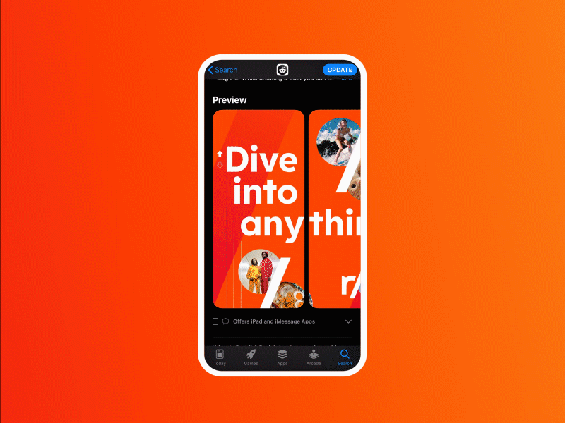Reddit Mobile App Store Screens after effects app app design application design gradient ios mobile reddit social socialmedia tech ui user user experience ux