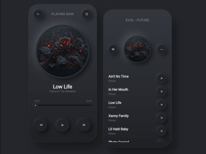 Music Player Neumorphic UI Dark css animation neumorphic design neumorphism ui uideveloper