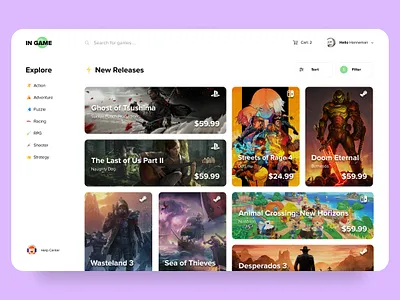 In Game design e commerce flat design prototype typography web design
