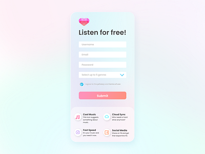 Music Product Sign Up form login mobile music pastel product product design signup