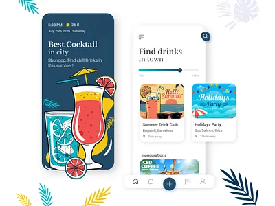 Summer Drinks app app design art clean colors concept creative design illustration mobileapp mobileappdesign summer typography ui uidesigner uiux uiuxdesign ux uxdesigner vector