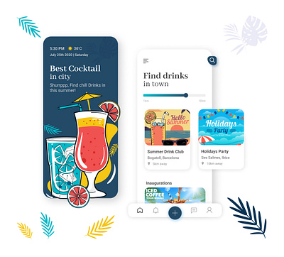 Summer Drinks app app design art clean colors concept creative design illustration mobileapp mobileappdesign summer typography ui uidesigner uiux uiuxdesign ux uxdesigner vector