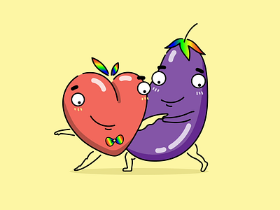 Peach & Aubergine 2danimation aftereffects aubergine couple cute illustration digitalart fruits illustration lovers peach pride vectorart vegetable