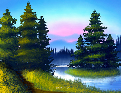 Background painting inspired by Bob Ross art artist artwork background background art bob ross cartoon illustration digital art digital painting illustration art illustration digital painting visual development