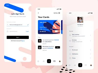 Mobile Banking App UI Exploration abroad app bank banking branding cash cheque colorful credit card design finance fintech graph illustration mastercard money transfer ui ux visa