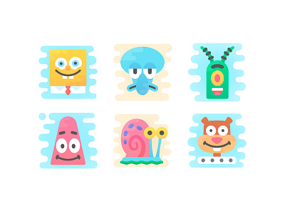 Cute Clipart Icons: SpongeBob Characters cartoon cute design flat icon icon set illustration illustrator kids patrick sandy spongebob ui ux vector web