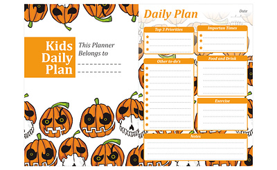 Kids Daily Plan with Halloween Pumpkin head theme daily planner design halloween halloween design illustration inspiration kdp kids kids book pumpkin pumpkin head studio template vector