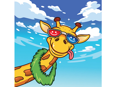 Giraffe in Summer 😁🦒🦒 animal art cartoon character cute design giraffe hand drawn holiday illustration joy kawai mascot mascot design summer