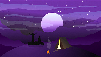 camping 2d abstract adobe artoftheday camp campfire creative design fire flat graphic graphicdesign illustration illustrator moon night purple stars tent vector