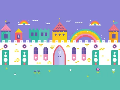 part of a big ol' castle building castle cloud fairy fairytale flat illustration flatdesign geometric illustration illustrator imagination magic magical play rainbow shapes toy vector wall