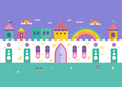 part of a big ol' castle building castle cloud fairy fairytale flat illustration flatdesign geometric illustration illustrator imagination magic magical play rainbow shapes toy vector wall