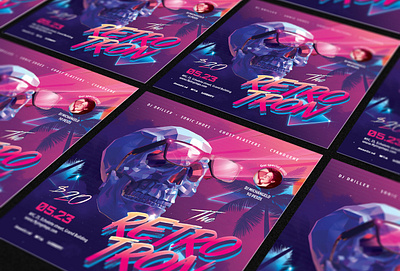 Retro Tron Party Flyer 80`s 80s awesome eighties flyer future futuresynth invite music neon new outrun party retro retrowave synth synthwave wave