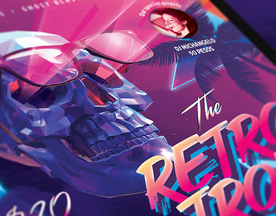 Retro Tron Party Flyer 80`s 80s awesome eighties flyer future futuresynth invite music neon new outrun party retro retrowave synth synthwave wave