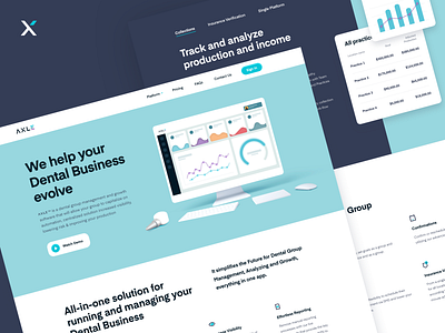 Axle - Dental Group Management b2b blue business clean cms crm dashboard dental design desktop illustration landing minimal mockup modern neuomorphism ui white