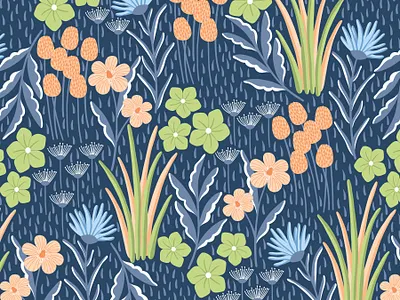 Floral field fabric fabric design flat design floral design floral pattern repeat pattern seamless pattern surface design surface pattern design textile textile pattern vector pattern vectorart