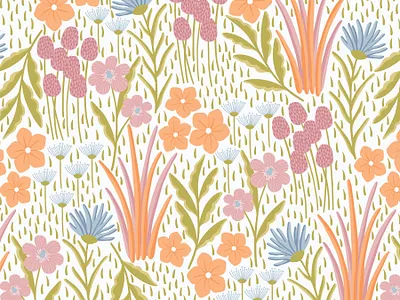 Floral field fabric fabric print flat design floral pattern repeating pattern seamlesspattern surface pattern surface pattern design textile textile design vector pattern