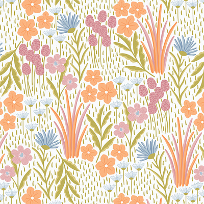 Floral field fabric fabric print flat design floral pattern repeating pattern seamlesspattern surface pattern surface pattern design textile textile design vector pattern