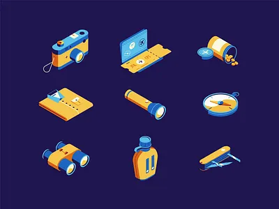 Safari Isometric Icons 3d geometric icon illustration isometric safari spot illustration vector