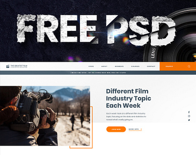 The Greatest Film PSD Freebie blue film free free file freebie landing page orange photography psd