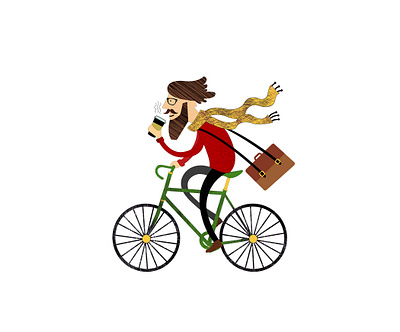 Man riding the bicycle. art bicycle book cartoon character coffe colorfull digital digital art graphic illustration