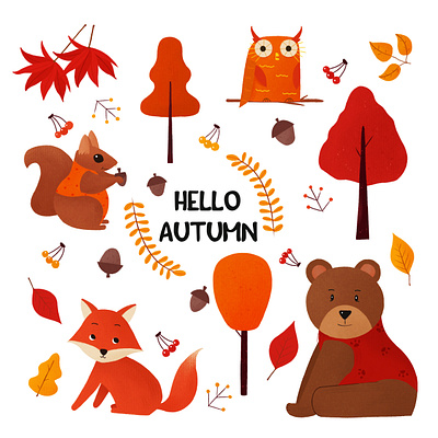Autumn forest animal design illustration