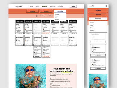 Fitness classes schedule design exercise fitness gym health mobile mobile website responsive design responsive web design schedule sport ui ux web design website workout