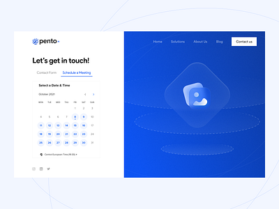Pento Website / Contact Page agency ai artificial intelligence blue tech branding calendar contact contact page contact us design design studio get in touch illustration machine learning motion schedule meeting tech ui website