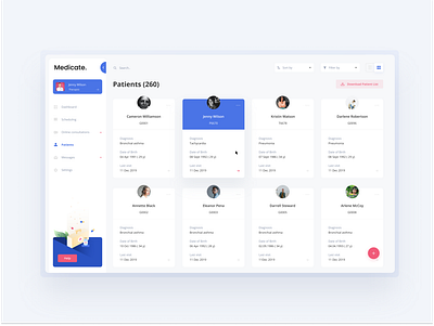 Patient List dashboad design illustration medical minimal typography ui ux