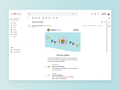 Lessonly LlamaNation Emails branding community design email design events lessonly