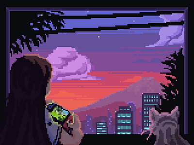 One Day cat dusk illustration pixel pixelart switch