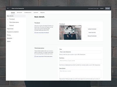Course Builder - Details builder course course builder form image input product structure thumbnail