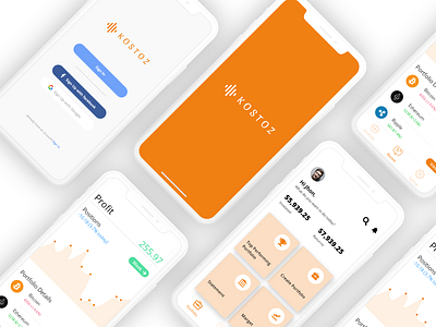 Kostoz | Trade App app app design currency app dashboard design kostoz login screen minimal money app profit screens splash screen trade app trade mark typography ui style uiux vector