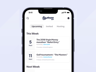 PlayonPro — a Social Networking App animation app application branding clean concept design events feed minimal play sport tabs ui user interface ux