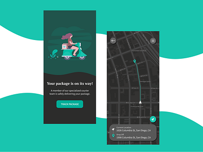 Daily UI Challenge. Day 020/100 app courier daily 100 challenge daily ui dailyui delivery delivery app figma location location tracker maps package tracker track package tracking app undraw