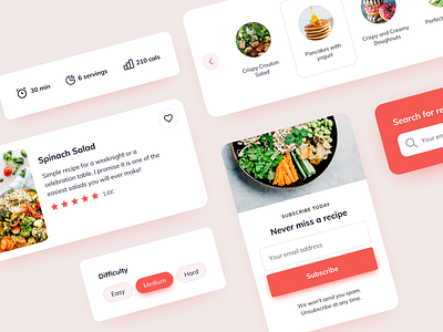 Recipe Page UI Components ildiesign recipe card recipe components search search ui subscribe tags tags ui ui ui components ui design daily ui pattern ux