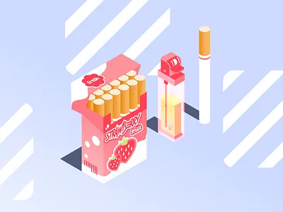 strawberry milk cigarettes design illustration illustrator isometric milk strawberry vector