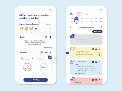 Daily planning app app calendar clean design planning schedule task task management ux