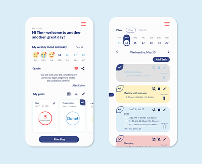 Daily planning app app calendar clean design planning schedule task task management ux