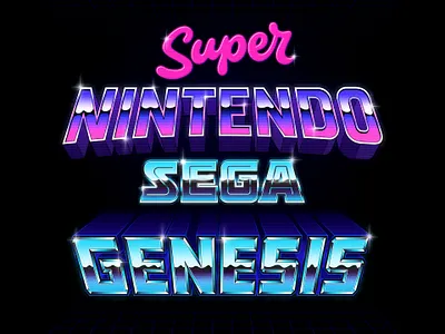 SUPER NINITENDO SEGA GENESIS chrome lettering