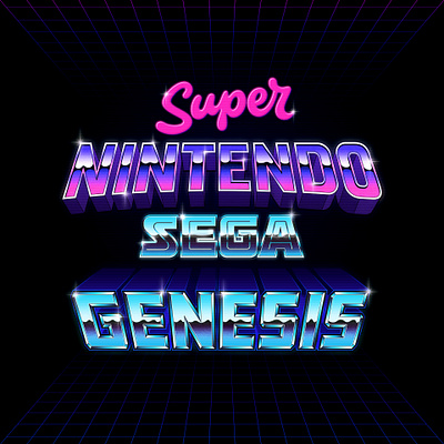 SUPER NINITENDO SEGA GENESIS chrome lettering