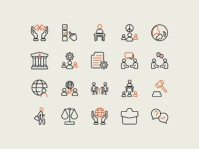 Diplomacy Icons Set business collaboration communication corporate court decisionmaking ethics globalaffairs governance government humanrights icons justice law leadership legalicons minimalicons peace uiux vectordesign