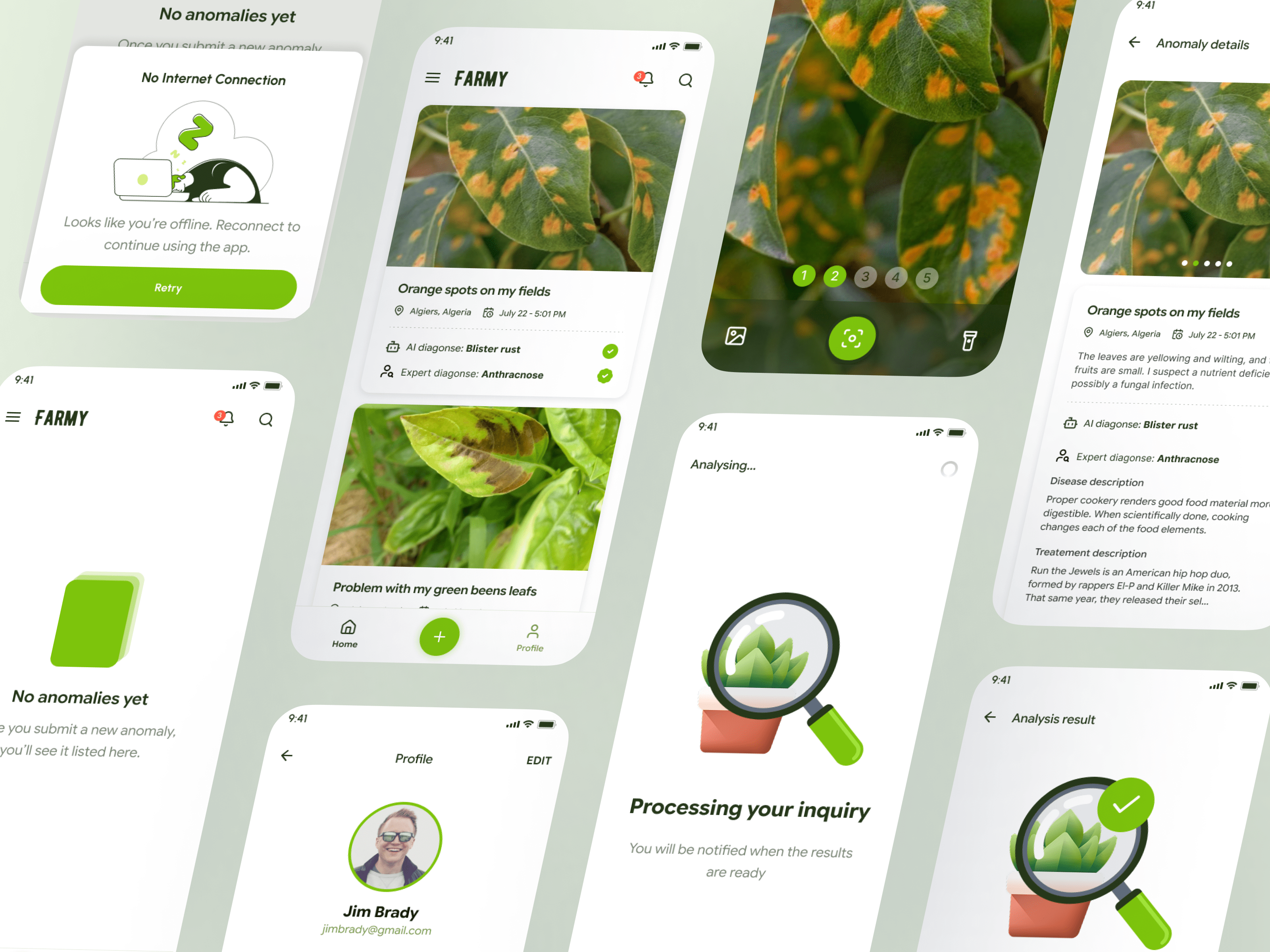 Farmy - Plants diseases AI detection camera material design mobile plants ui ux