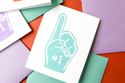 Number 1 Fan Greeting Card foam finger greeting card illustration pattern stationery