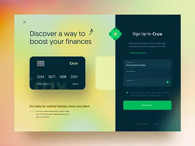 Crux Payments card customise david ofiare form glow landing page naija sign up uiux web design