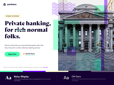 Color + Type Play bank banking belay display color dm sans experiment fat serif finance fintech graphic design green landing page money neon purple ui ux website design