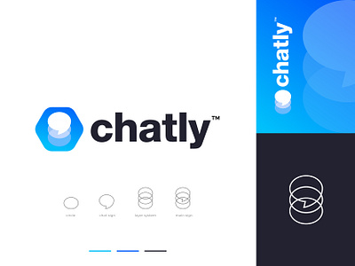 Chatly Logo Design abstract icon blue brand identity chat chatting clean communication design integrate icon logo logo design process logo grid logo idea marketing messaging monogram production quotes quotemarks simple socialmedia